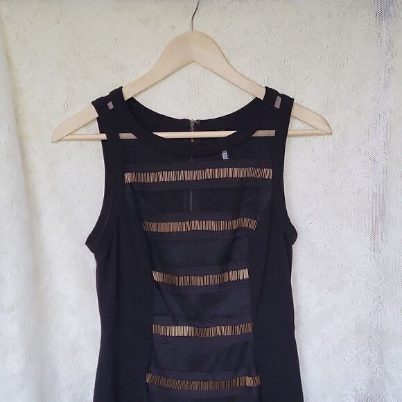 Anthropologie Plenty by Tracy Reese Black ALine Dress with Gold Bead Accent Sz 4 - Picture 3 of 7